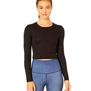 Beyond Yoga Cropped Black Ribbed Pullover
